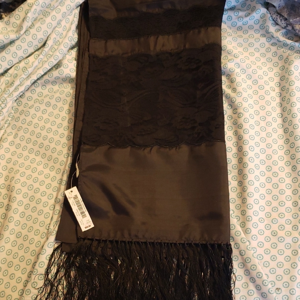 White House Black Market Black w/Lace Scarf/Wrap NWT